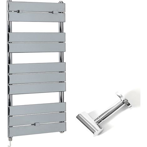 Milano Lustro Electric Chrome Flat Panel Heated Towel Rail Radiator with Simple Heating Element and Cable Cover - 1000mm x 450mm (1/5)