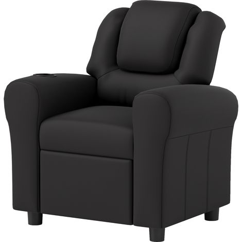 Kids Recliner Chair, PU Lear with Adjustable Backrest, Footrest, Padded Headrest, Black (1/5)