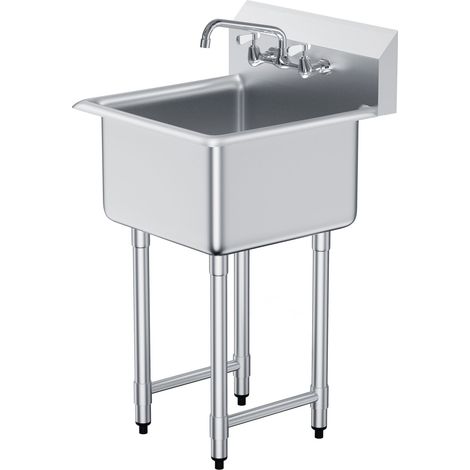 Mophorn Fregadero de preparación utilitario de acero inoxidable, fregadero pequeño de 18.0 x 18.0 in, 1 cuenco con grifo y patas, fregadero comercial para garaje, restaurante, cocina, lavadero