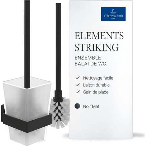 Ensemble brosse WC Elements - porte-brosse WC pour montage mural, ensemble brosse WC avec réservoir en verre satiné, angulaire, noir mat (1/5)