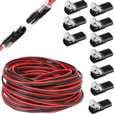 DC 12V-24V connecteurs de câbles 2 broches LED, Connecteur bande led,Connecteur Rapide de Câble +20m 22 AWG 2 broches Connecteur d'extension bande led Câble pour LED SMD 3528 2835 (1/5)