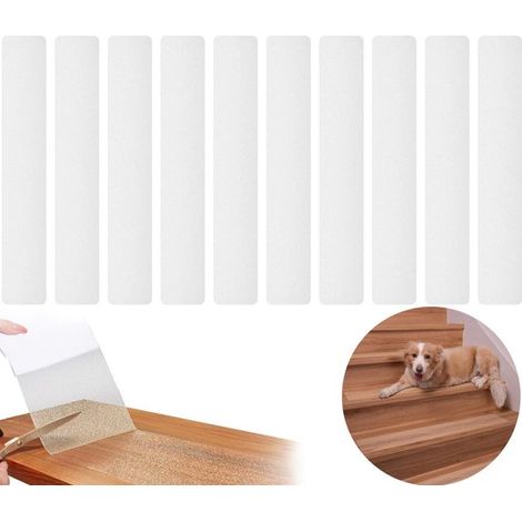 Lot de 10 bandes antidérapantes transparentes 81 x 10 cm, bandes adhésives pour escaliers et sols, forte adhérence, adaptées aux enfants, personnes âgées et animaux (1/5)