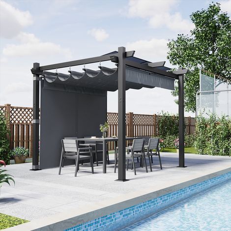 Devoko – Pergola de jardin 3x3m – Toit ouvrant réglable avec fermeture magnétique – Châssis aluminium résistant à la rouille – Paroi latérale et toit polycarbonate anti-UV