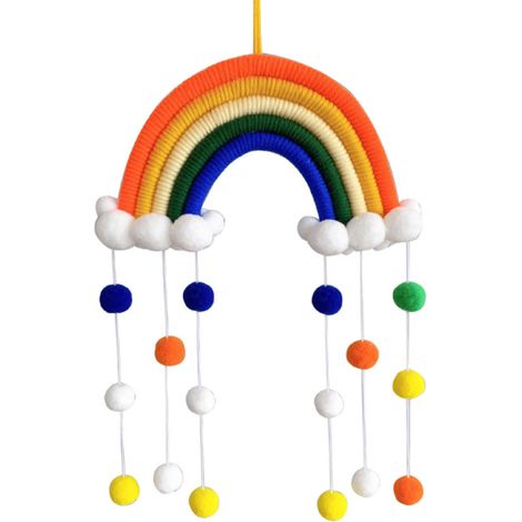 Suspension Murale Arc-en-ciel en Macramé - Décoration pour Chambre d'Enfant - Pompons Réglables - 1 Pièce (1/5)