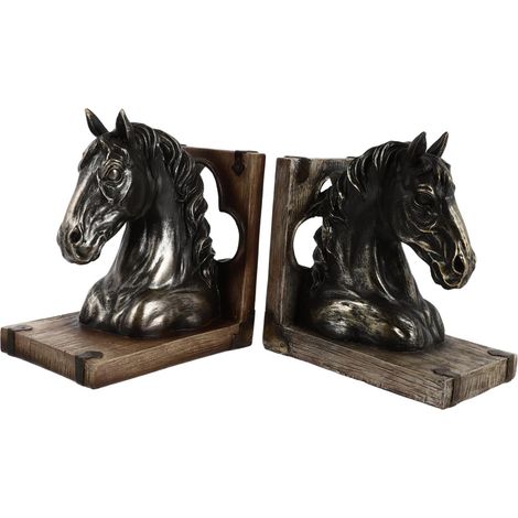 Serrage-Livres en Résine Style Rétro Tête de Cheval pour Décoration Bureau et Bibliothèque, Paire Robuste à Finition Lisse pour Salle D'étude (1/5)