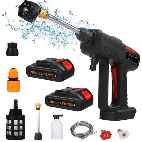 21V Max 60Bar Battery-Powered High-Pressure Washer, Portable Cordless Pressure Washer with 2 Batteries and Accessory Kit, for Cleaning Patios, Gardens, and Cars (1/5)