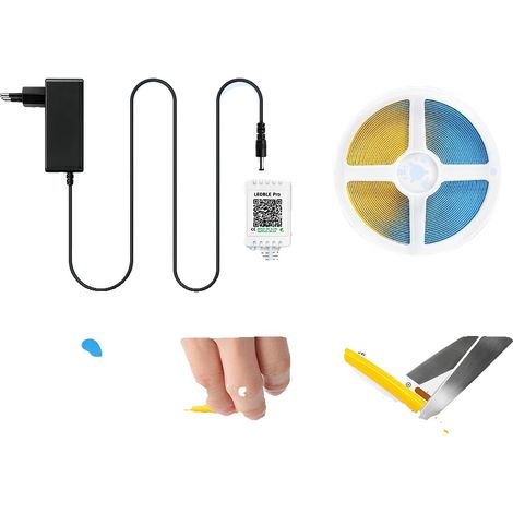Tiras LED, control por aplicación y mando a distancia, diseño regulable y recortable, 5 m, enchufe EU-b de 220V-240V (1/2)