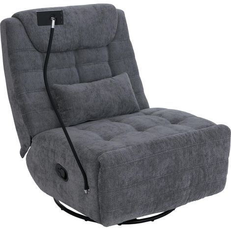 [NON UTILIZZATO] Poltrona relax TV girevole HHG-311 reclinabile, supporto per cellulare, tessuto ciniglia (260 g/m²), grigio scuro
