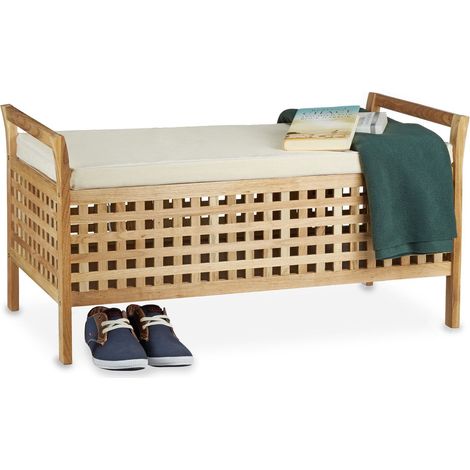 Ottoman bench walnut storage seat w linen cushion storage bench 465x926x49cm
