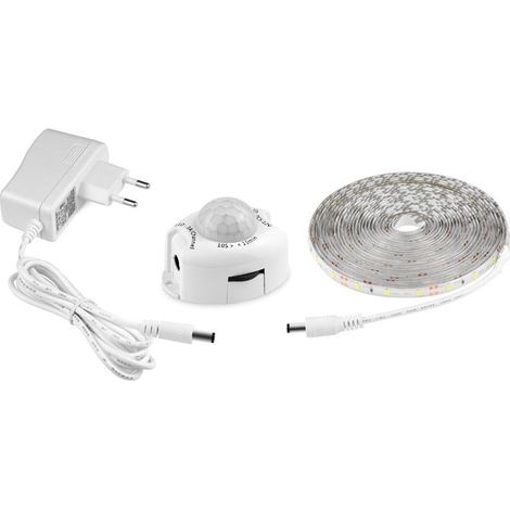 Ruban LED étanche IP65 avec détecteur de mouvement – Bande lumineuse autocollante 5m – Alimentation 12V pour éclairage intérieur et extérieur (1/5)
