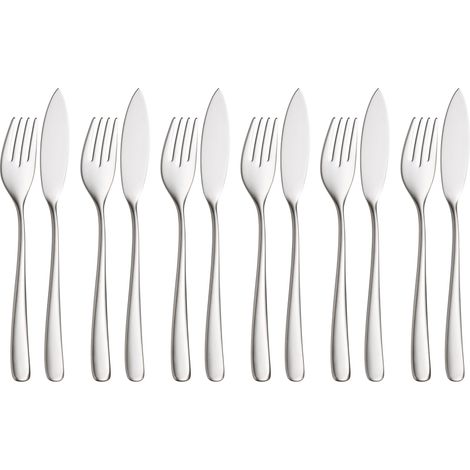 couverts à poisson 12 pièces, service à poisson pour 6 personnes, fourchette à poisson, couteau à poisson, mat, résistant aux rayures, passe au lave-vaisselle (1/2)