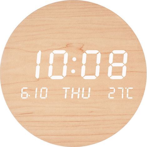 Horloge Murale LED Horloge Créative, Muet Horloge Murale Mode Nordique S201-1PCS-Couleur Bois Massif (Chargement de Type de Stockage de Puissance) (1/4)