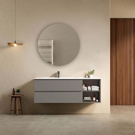 Mobile bagno sospeso 140 cm Grigio Londra Lavabo a Sinistra in Resina Specchio Tondo - Fiji Paint Plus (1/4)