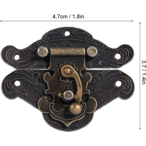 Verrous vintage antique gaufrage Moraillon Loquet Serrure Fermoir avec vis pour décoratifs Cabinet armoire Boîte à bijoux boîte cadeau valise ou meuble Couleur bronze 4.73.7cm 5 pièces (1/3)