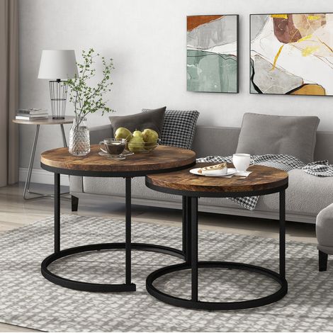 Mesas centro nido redondas MDF marrón 2 piezas OKMYHOME (1/5)