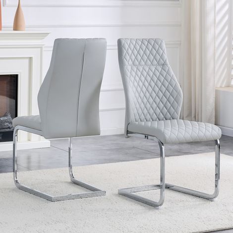 Lot de 2 chaises de salle à manger gris clair en PU avec dossier haut confortable – hauteur 100 cm (1/5)