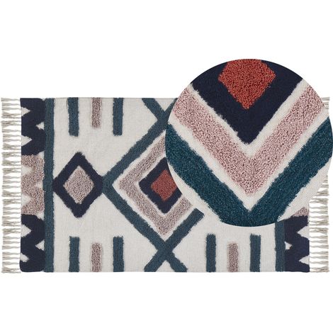 Alfombra de algodón multicolor 80 x 150 cm hecha a mano patrón escandinavo sala de estar Kozlu