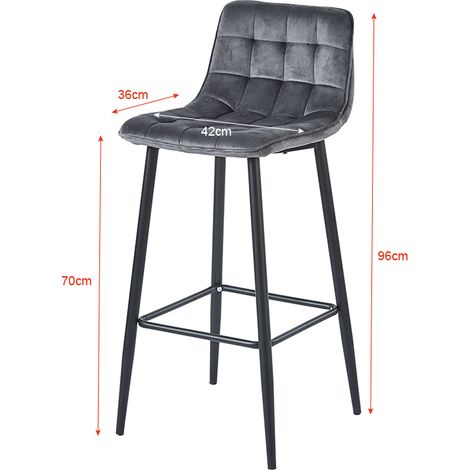 Hobag – Lot de 4 tabourets de bar en velours gris foncé – Hauteur d'assise 70cm – Pieds en métal – Design moderne pour séjour