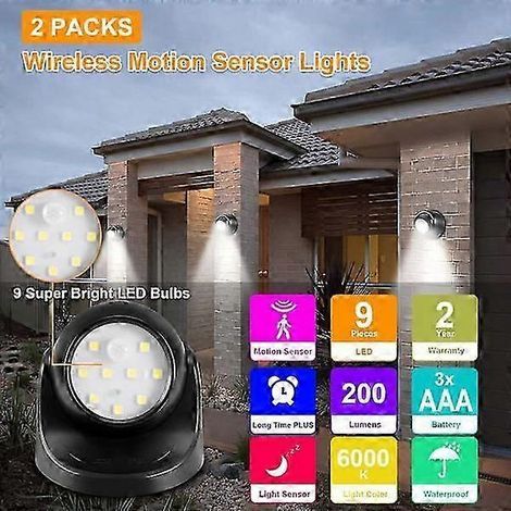 Applique murale LED sans fil étanche 6000K, alimentée par batterie, avec détecteur de mouvement - allumage/extinction automatique (lot de 2), blanc froid (1/4)