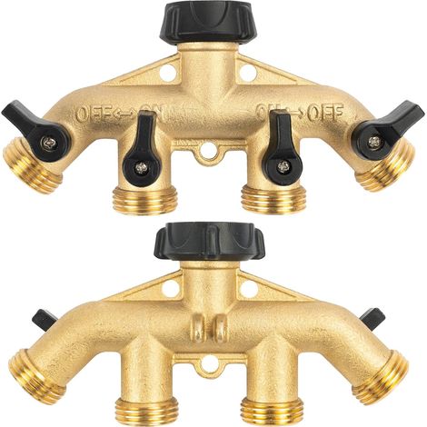 Répartiteur de tuyau d'arrosage en laiton robuste à quatre voies, adaptateur pour robinet de tuyau d'arrosage (1/5)