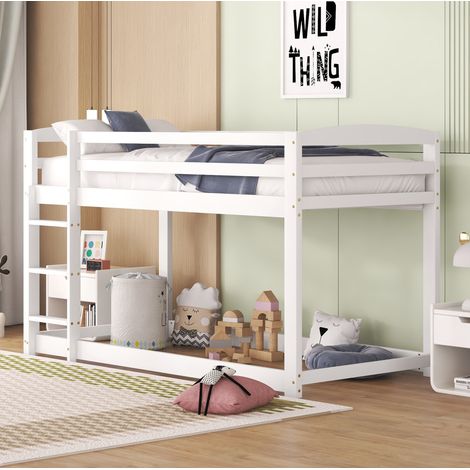 Lit superposé enfant 204/95/118 cm blanc en pin massif à profil bas (1/5)