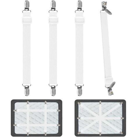 Fitted Sheet Tensioner for Bed Linen 4 Pieces, Adjustable Elastic Sheet Straps Adjustable Holding Strap for Bed or Corner Sofa, Mattress, Armchair Seats Cushion (White) (1/4)