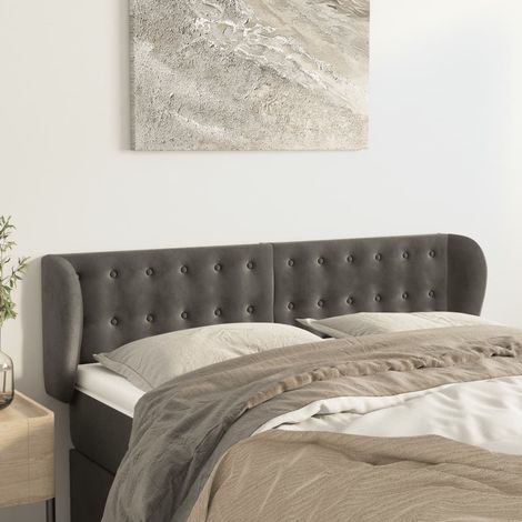 vidaXL Tête de lit avec oreilles Gris foncé 147x23x78/88 cm Velours (1/5)