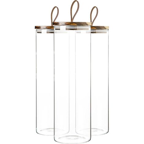 Lot de 3 pots de conservation en verre 2 L, couvercles bois et joint silicone (1/5)