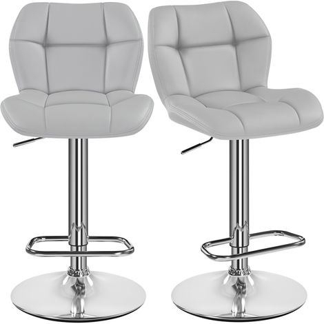 Homevive Juego de 2 Taburete de Bar Taburete de Altura Ajustable 89-111 cm Taburete Industrial Metal Silla de Cocina Tasburete Alto para Cocina Bar Comedor Gris Claro