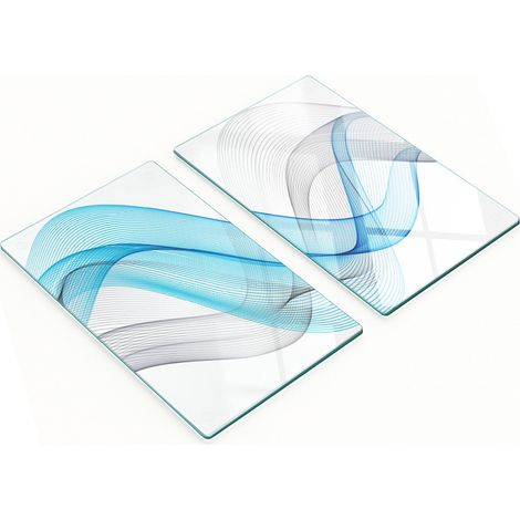 Tablas decorativas de vidrio para cortar y servir, modelo Blue Wave, 2x30x52 cm.