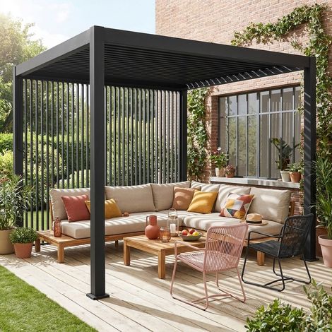 Lot de 3 persiennes verticales anthracite 100cm pergola bioclimatique Triomphe
