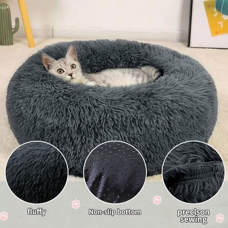 Panier Chien Chat - 60cm Doudoune Hiver Gris - Chaleur Confortable et Anti-Stress pour Nuit Froide (1/5)