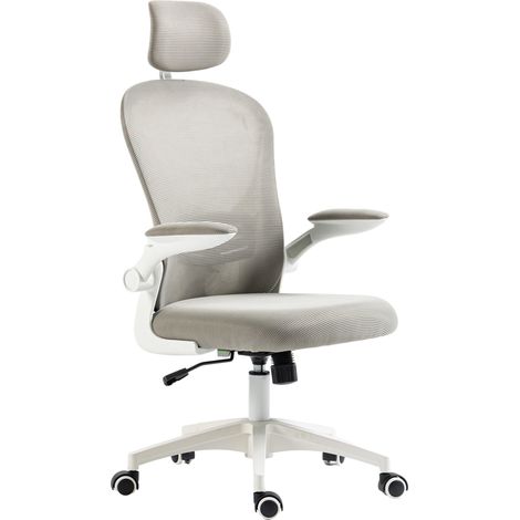 Chaise de bureau en maille, dossier haut, appui-tête réglable, soutien lombaire 4D, 62 x 64 x 120 cm, grise (1/5)