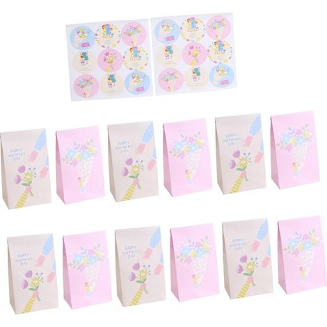 30 Pièces Lot Papier Kraft pour Fête des Mères Petits Sachets Emballage avec Autocollants Pochettes Cadeau pour Bonbons Pâtisseries et Cadeaux Design Thème Fête des Mères et (1/5)