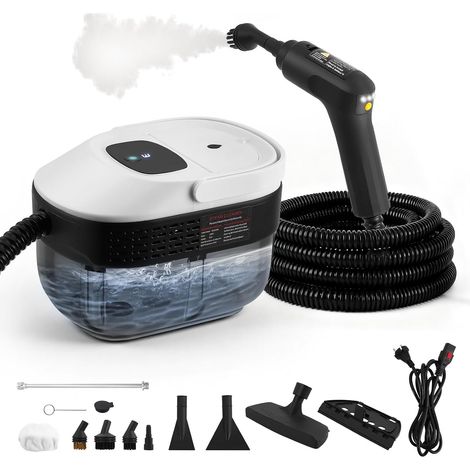Nettoyeur à vapeur - 2500W, 4,5 bar, Portable de main avec 6 vitesses réglables et 4 têtes de brosse, Réservoir 1200ml