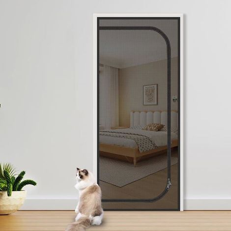 Rideau de porte anti-moustiques, 90 x 210 cm, Noir, Matériau PP+PE, Style moderne et minimaliste (1/4)