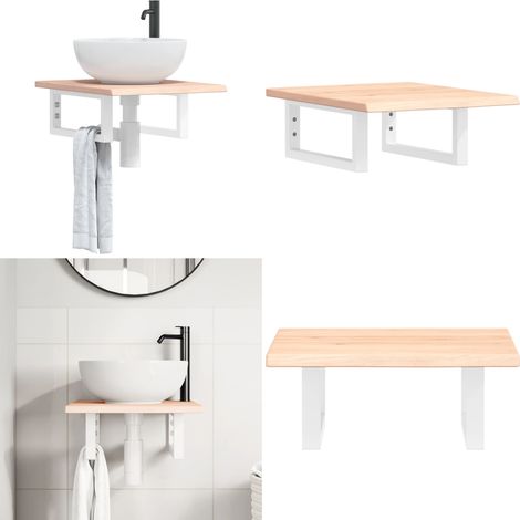 Waschtischplatte mit Halterung Stahl und Massivholz Eiche - Wandhalterung - Eichenholz