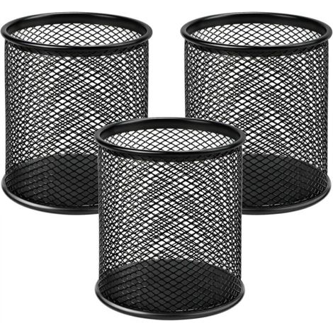 Three high-quality black metal pencil holders (9910CM) for offices and stationery storage. (1/5)