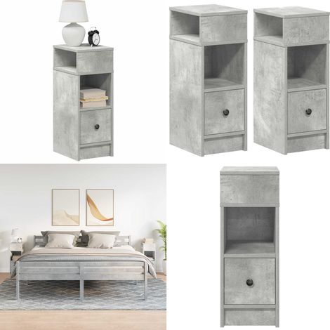vidaXL Nachttische 2 Stk. mit Schublade Betongrau 25x31x66 cm (1/5)