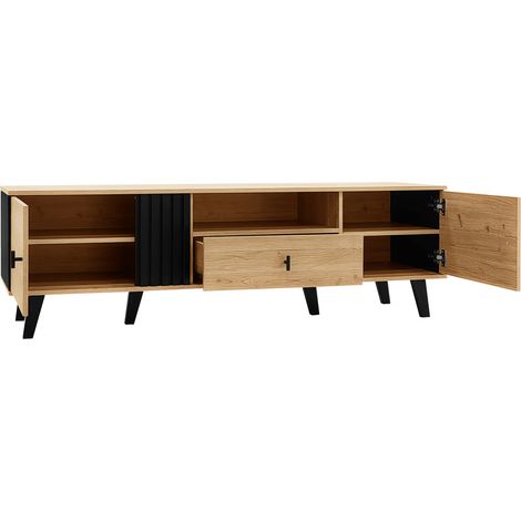 Ensemble mobilier salon 3 pièces : table basse, meuble TV 170 cm et buffet avec LED – bois et noir – rangement spacieux (1/5)