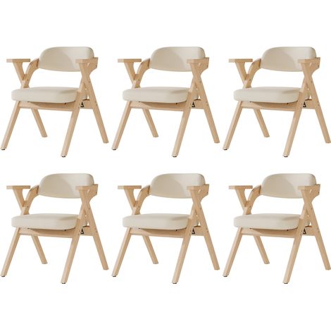 Set di 6 sedie da pranzo pieghevoli in legno e lino beige con braccioli MODENUIT (1/5)