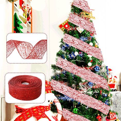 Autres décorations de Noël, décorations de Noël de 2 mètres, lisière aléatoire, ruban de Noël, décorations pour sapin de Noël, ruban éventail rouge (1/5)