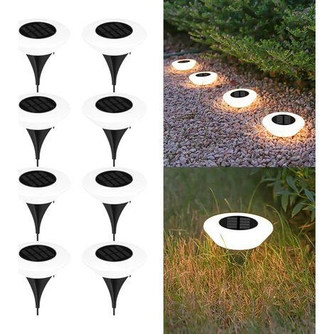 (Lot de 8 lampes solaires d'extérieur) Lampes LED 360° étanches IP65 avec interrupteur marche/arrêt, compatibles avec jardin, cour, allée et terrasse. (1/5)