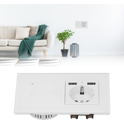 Interrupteur bipolaire intelligent Wi-Fi à commande unique (norme européenne) + double prise murale encastrée avec ports USB (100-240 V CA) (1/5)