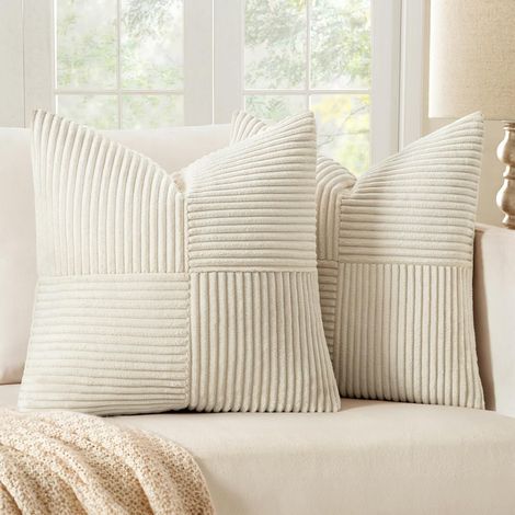 Lot de 2 Housse Coussin en Velours Côtelé 40x40cm Blanc Crème Housse de Coussin Decoratif Coussin de Canapé Moderne Doux Déco Coussin de Canapé (1/5)