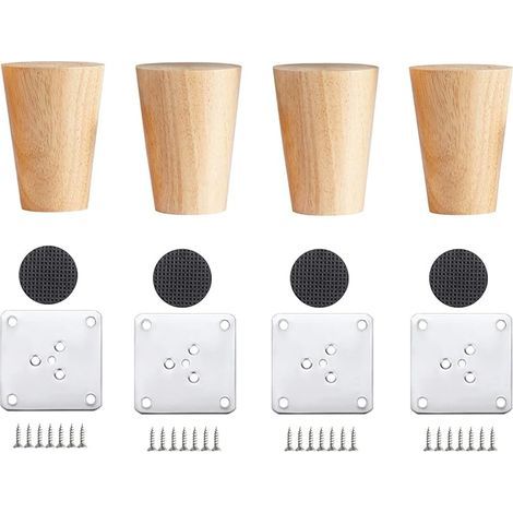 4 Pièces Meubles en Bois Pieds, 6CM Pied de Canapé en Bois Massif avec Plaque de Montage et Vis, pour Table, Canapé et Autres Meubles (1/5)