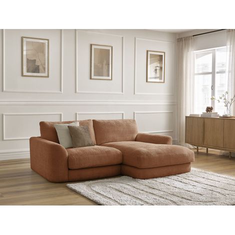 BOBOCHIC - Canapé d'angle fixe LEONORE tissu texturé Angle droit Orange (1/5)