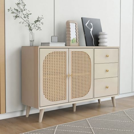 Buffet / Meuble à tiroirs / Unité de rangement autoportante / Meuble TV avec portes et tiroirs  offre une vaste capacité de rangement  Couleur : Blanc crème. (1/4)