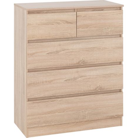 Malvern 3+2 Drawer Chest of Drawers - L40 x W99.5 x H80 cm - Sonoma Oak