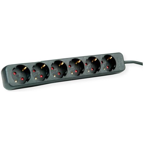 ROLINE Regleta de enchufes de 6 vías sin Interruptor, Negro, 3 m
